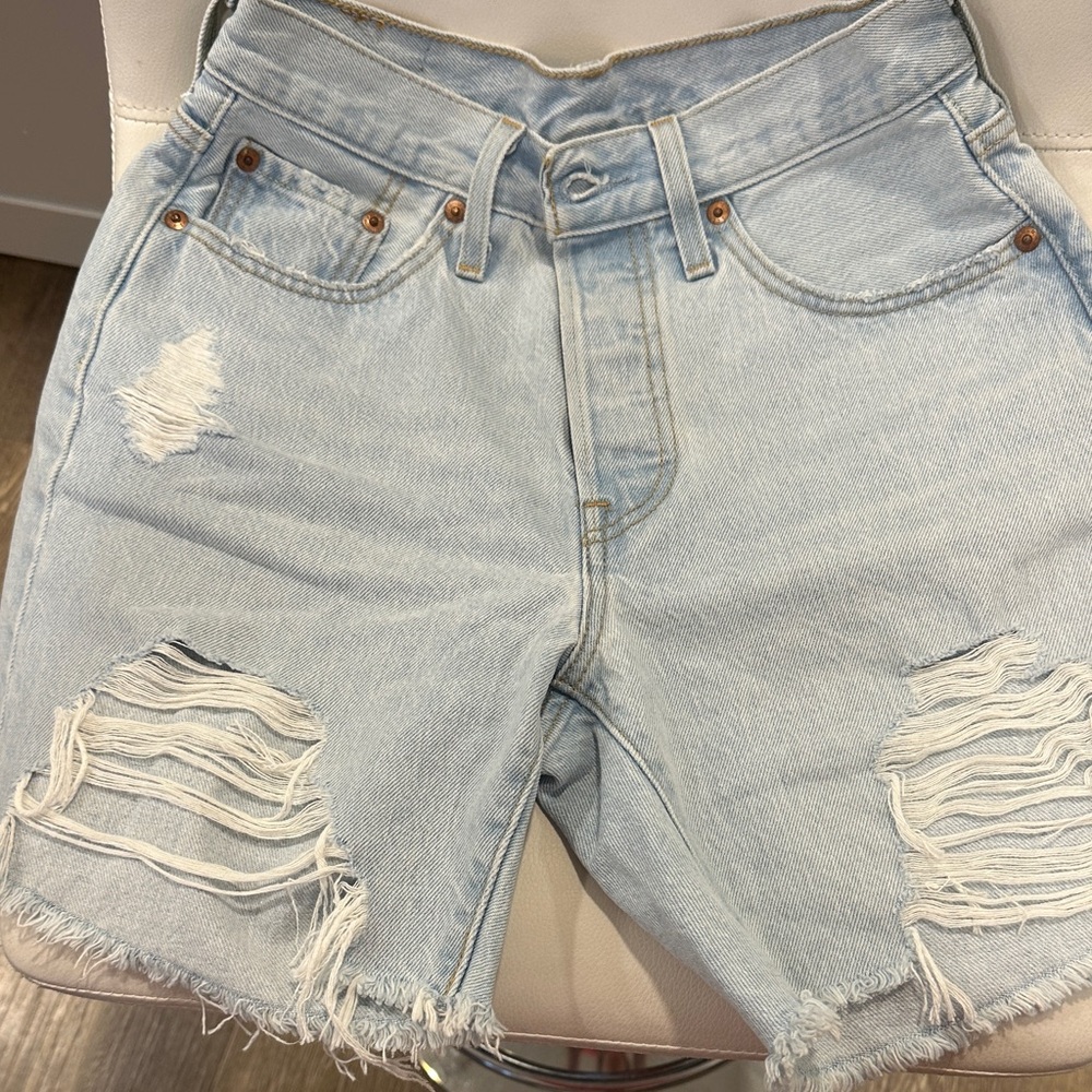 Sky Blue Ripped Denim Shorts